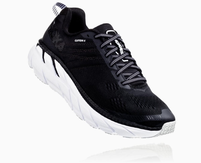 Hoka Restitusjon Sko Nettbutikk - HOKA ONE ONE Clifton 6 Herre Svart/Hvite [NO-78VDGK]